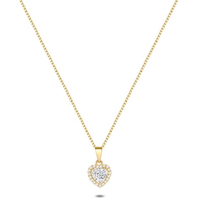 Twice As Nice Halsketting in 18kt verguld zilver, hart, steentjes 40cm+3cm