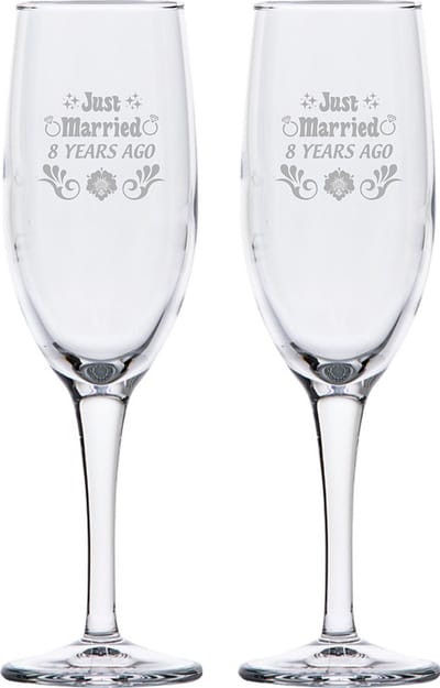 Gegraveerde set Champagneglazen 16,5cl Just Married 8 years ago