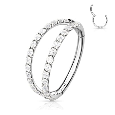 Piercing titanium dubbel rij steentjes clicker 1.2x10 - zilver - LMPiercings