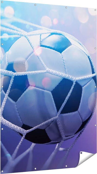 Gards Tuinposter Voetbal Bal Door het Goal Heen - 120x180 cm - Tuindoek - Tuindecoratie - Wanddecoratie buiten - Tuinschilderij