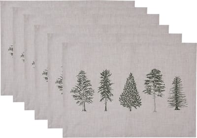 Clayre & Eef Placemats Set van 6 50x35 cm Beige Groen Katoen Dennenbomen