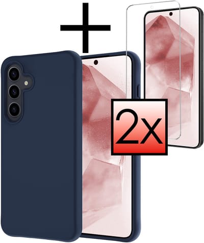 Hoesje - Met 2x Screenprotector - Geschikt voor Samsung Galaxy A56 - Sterk & Shockproof - Back Cover - Siliconen Case - Telefoon Hoes - Donkerblauw