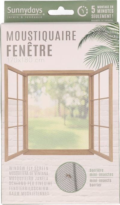 Sunnydays Insecten raam hor/gordijn - wit - klittenband - polyester - 170 x 180 cm