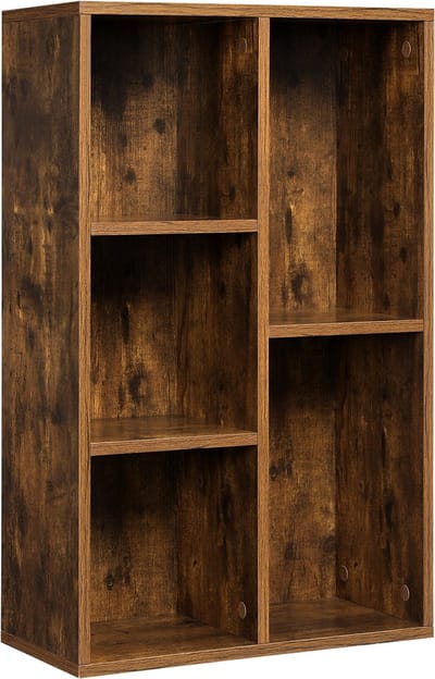 Hoppa! boekenplank, staand, met 5 vakken, voor woonkamer, studeerkamer, kinderkamer, kantoor, als kamerscherm, 50 x 24 x 80 cm, vintage bruin