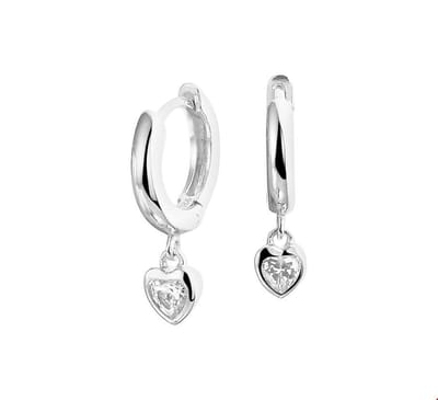 Zilver Gerhodineerde Klapoorringen hart zirkonia 1328278
