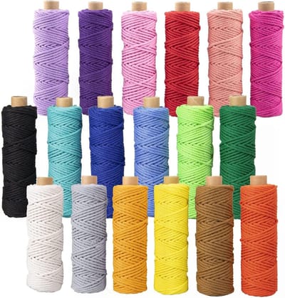 Macramé Koord Set - Katoen Touw - Kleurrijk Knutselen - 18 Kleuren Variëteit - 3mm 594 Yards - Natuurlijk Gekleurd