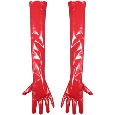 Faux Latex PVC Glanzende Vijfvingerhandschoenen Meid Nachtclub Dans Optreden Lange Handschoenen Elastische Exotische PU Lederen Handschoenen Cosplay Outfit ES pink