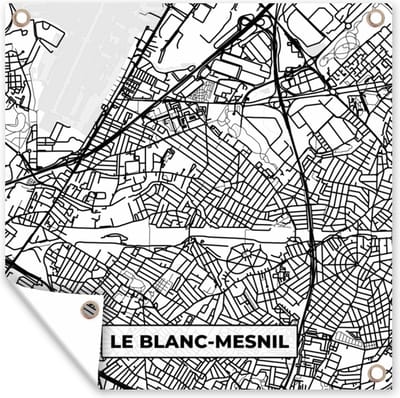 Tuin poster Kaart - Stadskaart - Frankrijk - Le Blanc-Mesnil - Plattegrond - Zwart wit - 200x200 cm - Tuindoek