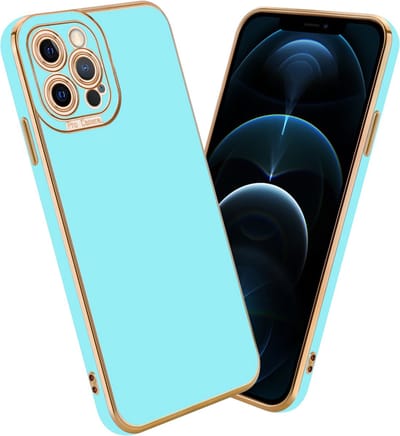 Cadorabo Hoesje geschikt voor Apple iPhone 12 PRO in Glossy Turqouise - Rose Goud - Beschermhoes van flexibel TPU-silicone Case Cover en met camerabescherming