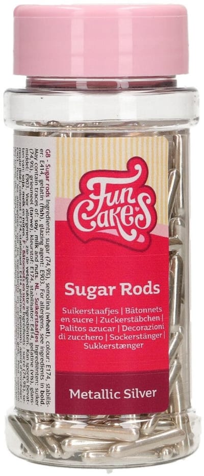 FunCakes Suikerstaafjes - Zilver - 70g - Metallic Sugar Rods XL - Eetbare Taartdecoratie