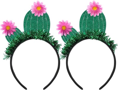 Set van 2 cactus-haarbanden met bloemen en kwastjes, leuke haaraccessoires voor feesten, carnaval en Halloween, trendy kostuumaccessoires