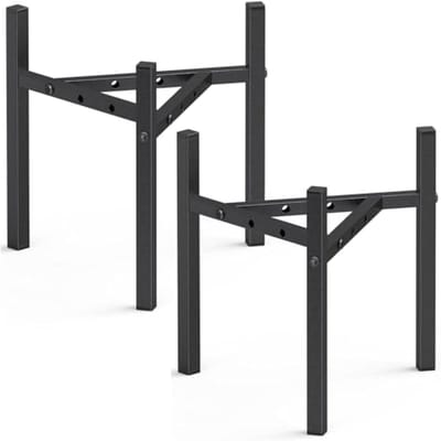 Famanu – Verstelbare metalen bloempotstandaard, 21,5 cm hoog, voor binnen en buiten, zwart, set van 2
