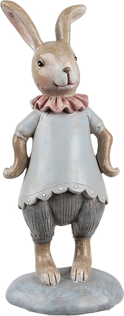 Clayre & Eef Decoratie Beeld Konijn 19 cm Beige Blauw Kunststof