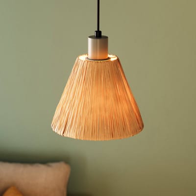 OSRAM hanglamp Decor Raffia groenbruin van raffia en metaal, E27, 200 mm diameter, lampenkap van gerecycled materiaal, duurzaam dankzij vervangbare lichtbron, eenvoudig te installeren