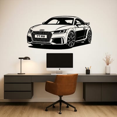 Audi TT RS Wanddecoratie van Hout – 75 cm Brede Auto Muurdecoratie – Zwart Lasergesneden Design – Stijlvolle Decoratie voor Woonkamer, Garage of Mancave – Cadeau voor Autoliefhebbers