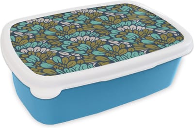 Broodtrommel Blauw - Lunchbox - Brooddoos - Patronen - Jungle - Plant - 18x12x6 cm - Kinderen - Jongen