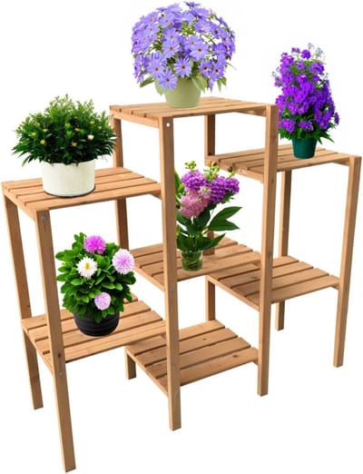 Coemo Plantenrek Houten, Bloemenrek, plantenrek binnen Bloementrap voor Tuin, Balkon, 3/5/7 Niveaus Patio of Binnenruimtes, Bloemenstandaard, Trap voor Planten op Meerdere Niveaus
