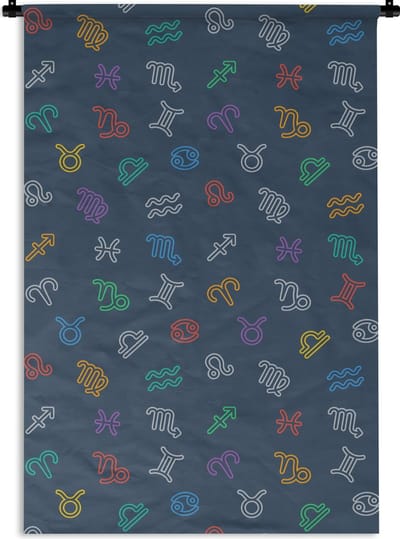 Wandkleed - Wanddoek - Zodiac - Patroon - Astrologie - 60x90 cm - Wandtapijt