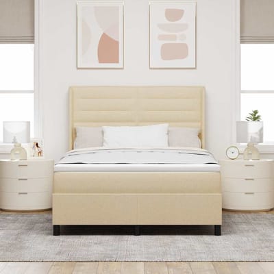 vidaXL - Boxspring - bed - met - kussen - met - hoofdeinde - Crème - 190 - x - 140 - cm - Stof