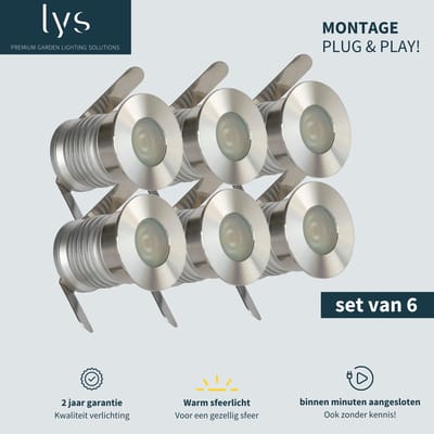 Olan Grondspots Complete Set - Tuinverlichting -''Buitenverlichting zonder gedoe''- 6 Aluminium/RVS Spots - Binnen minuten aangesloten - Milieuvriendelijk Alternatief voor Zonne-energie Tuinverlichting