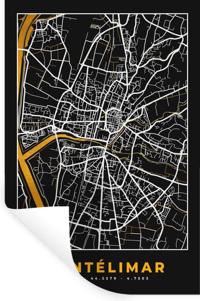 Muurstickers - Sticker Folie - Kaart - Frankrijk - Stadskaart - Plattegrond - Montélimar - 20x30 cm - Plakfolie - Muurstickers Kinderkamer - Zelfklevend Behang - Zelfklevend behangpapier - Stickerfolie