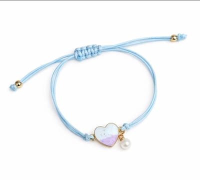 Armband Meisje- Touw Armband- Meisjes armbandje hartje- Armband Hartje- Koordarmband- Parel- Blauw- Touw- Kind- LiLaLove