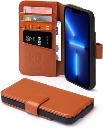 MobyDefend Hoesje - Geschikt voor iPhone 13 Pro - Luxe Leren Wallet Bookcase - Lichtbruin