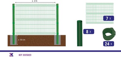 KIT 13 draadpaneel + palen en klemmen, lengte 14m, hoogte 153cm, kleur groen RAL 6005
