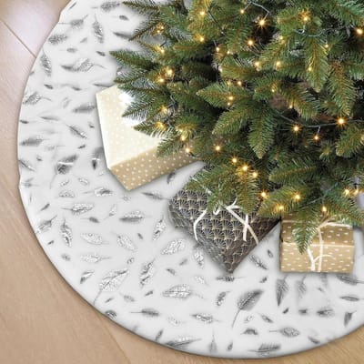Luxe Faux Fur Kerstboomrok van 36 Inch met Zilveren Folie, Dikke Pluche Decoratie voor Feestdagen en Kerstversiering