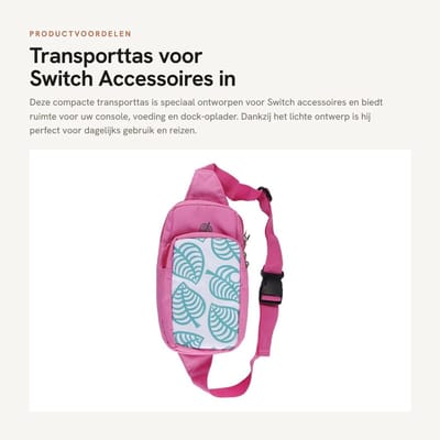 Dailygoods - Transporttas voor Switch Accessoires in Roze met Schouderband