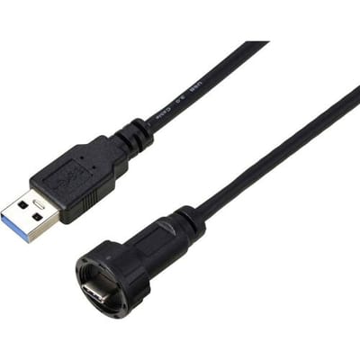 TRU COMPONENTS TC-E10T-MT3-MWA/MU3-NWA-0.5PV-S TC-13543592 USB-C 3.0-stekker naar USB-stekker IP67 (schroefdraad) kabel 0,5 m Waterdichte kunststof