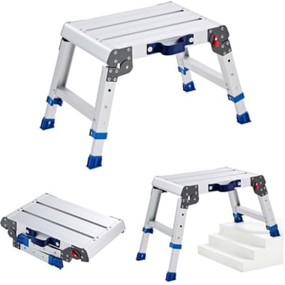VEVOR Werkplatform 419x305mm, Opvouwbaar Aluminium Werkplatform met een Draagvermogen van 226,8 Kg, in Hoogte Verstelbare Loopbrug van 305-406 mm met Veiligheidsvergrendeling, Draagbare Trap voor Thuis en Werkplaats