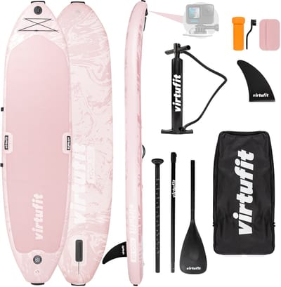 VirtuFit Yoga Opblaasbaar SUP Board 335 cm - Stand Up Paddle Board voor Yoga en Fitness - Inclusief Accessoires en Draagtas - Extra Stabiliteit en Grip - Roze