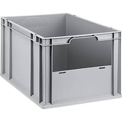 Stapelbak Eurobox - serie Economy - kunststof - B 600 x D 400 x  H 320 mm - 65 l - façade ouverte - grijs - ons merk Schaefer Shop Pure