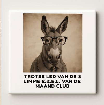 Grappige Ezel Illustratie Decoratieve Keramische Tegel 15x15 cm – Trots Lid van de Limme Ezel van de Maand Club Wanddecoratie