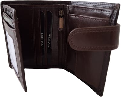 OI bruine luxe lederen kleine heren portemonnee / afsluitbare billfold / klein leren beursje / RFID SAFE / bruin / 100Brown CRUNCH