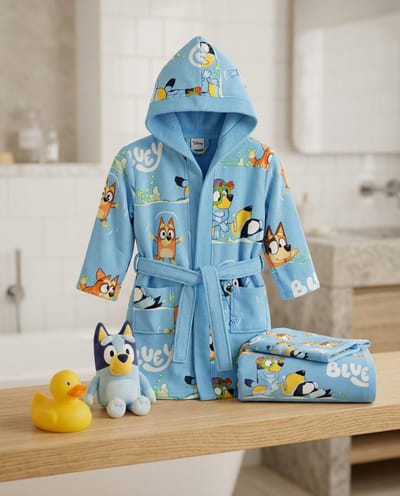 Set Badjas + Handdoek + Washandje Kind Bluey 3-4 Jaar | Bluey & Bingo
