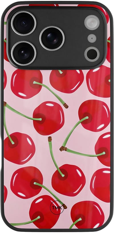 Hoesje geschikt voor Apple iPhone 17 Pro Max - Sweet cherry - Roze - TPU luxe case (glossy toplaag) - Print - Hardcase backcover zwart