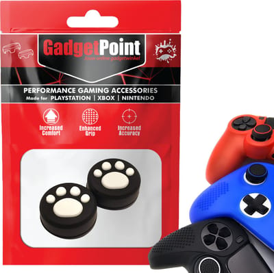 Gadgetpoint - Thumb Grips voor PlayStation, PS5, Xbox X/S, One & Switch Pro Controller - Gaming Thumbgrips - Performance Anti-Slip Thumbsticks - Bescherming Accessoires - Pootjes - Zwart met Wit