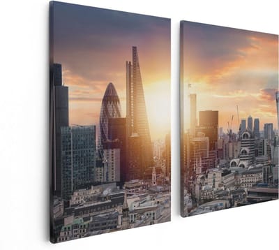 Artaza Canvas Schilderij Tweeluik Londen Stad bij Zonsopgang - 80x60 - Foto Op Canvas - Canvas Print