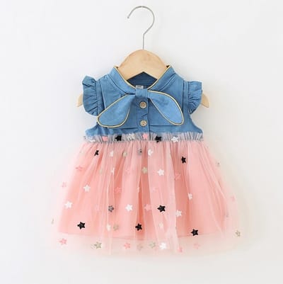 Baby Garden baby zomerjurk denim look roze maat 92