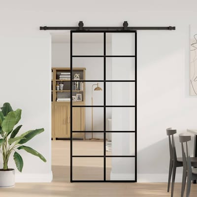 vidaXL - Schuifdeur - met - beslagset - 90x205 - cm - ESG - glas - zwart