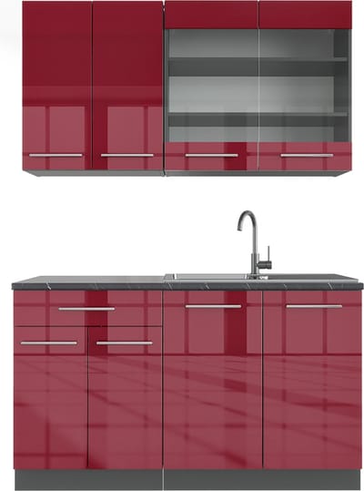 Vicco Fame-Line Eenpersoonskeuken – 140 cm, WB Antraciet Bordeaux hoogglans/antraciet
