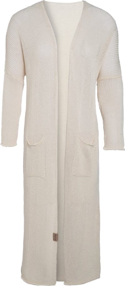 Knit Factory Jasmin Lang Gebreid Vest - Luchtig zomervest - Lang vest reikend tot kuithoogte - Lange cardigan - Beige damesvest gemaakt van 80% gerecyceld katoen en 20% polyester - Duurzaam & milieuvriendelijk - Beige - 36/38