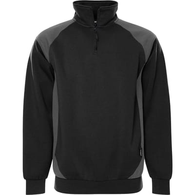 Fristads Sweater met korte rits 7048 GSM - Zwart/Grijs - XS