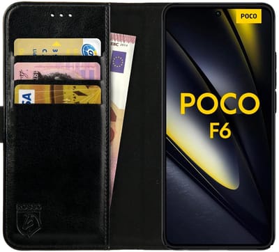 Rosso Element Geschikt voor Xiaomi Poco F6 | Wallet Book Case | Portemonnee Hoesje | 3 Pasjes | Magneetsluiting | Stand Functie | Zwart