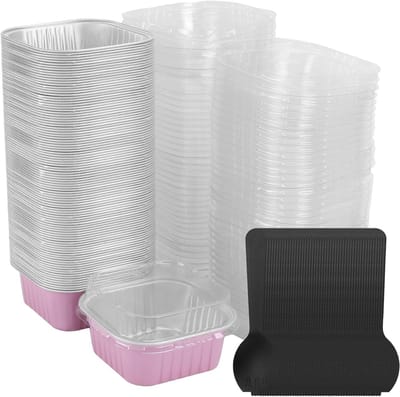 100 stuks mini-taartblikken met deksels en lepels, vierkante cupcakevormpjes voor cakes, muffins en desserts