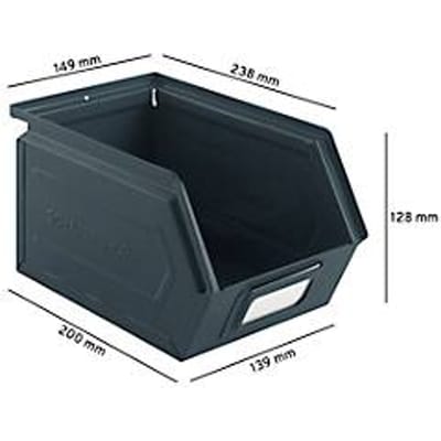 Schäfer Shop Select magazijnbak met open voorzijde, staal, L 238 x B 149 x H 128 mm, 3,5 l, 8 kg, RAL 5008 (grijsblauw)