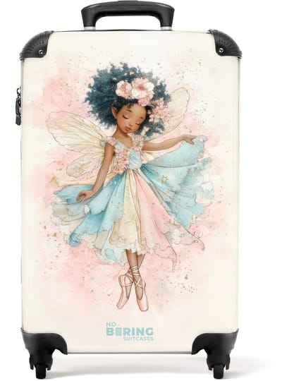 NoBoringSuitcases.com - Koffer - Elf in een pastel jurk en vleugels - Past binnen 55x40x20 cm en 55x35x25 cm - Trolley handbagage - Valiezen met wieltjes volwassenen - Reiskoffer op wielen - Rolkoffer lichtgewicht