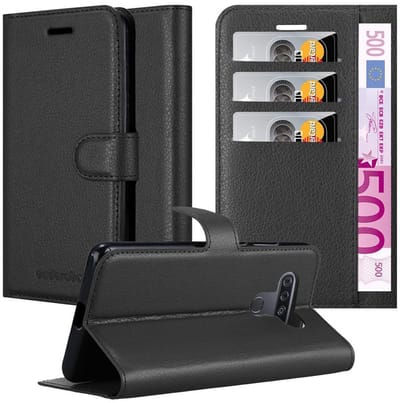 Cadorabo Hoesje geschikt voor LG KQ51 in PHANTOM ZWART - Beschermhoes met magnetische sluiting, standfunctie en kaartvakje Book Case Cover Etui